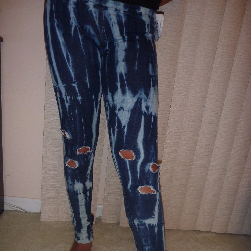 New USA Distressed Denim Skinny Jeans Pant Jegging Eclipse Tie Dye Leggings sz 0